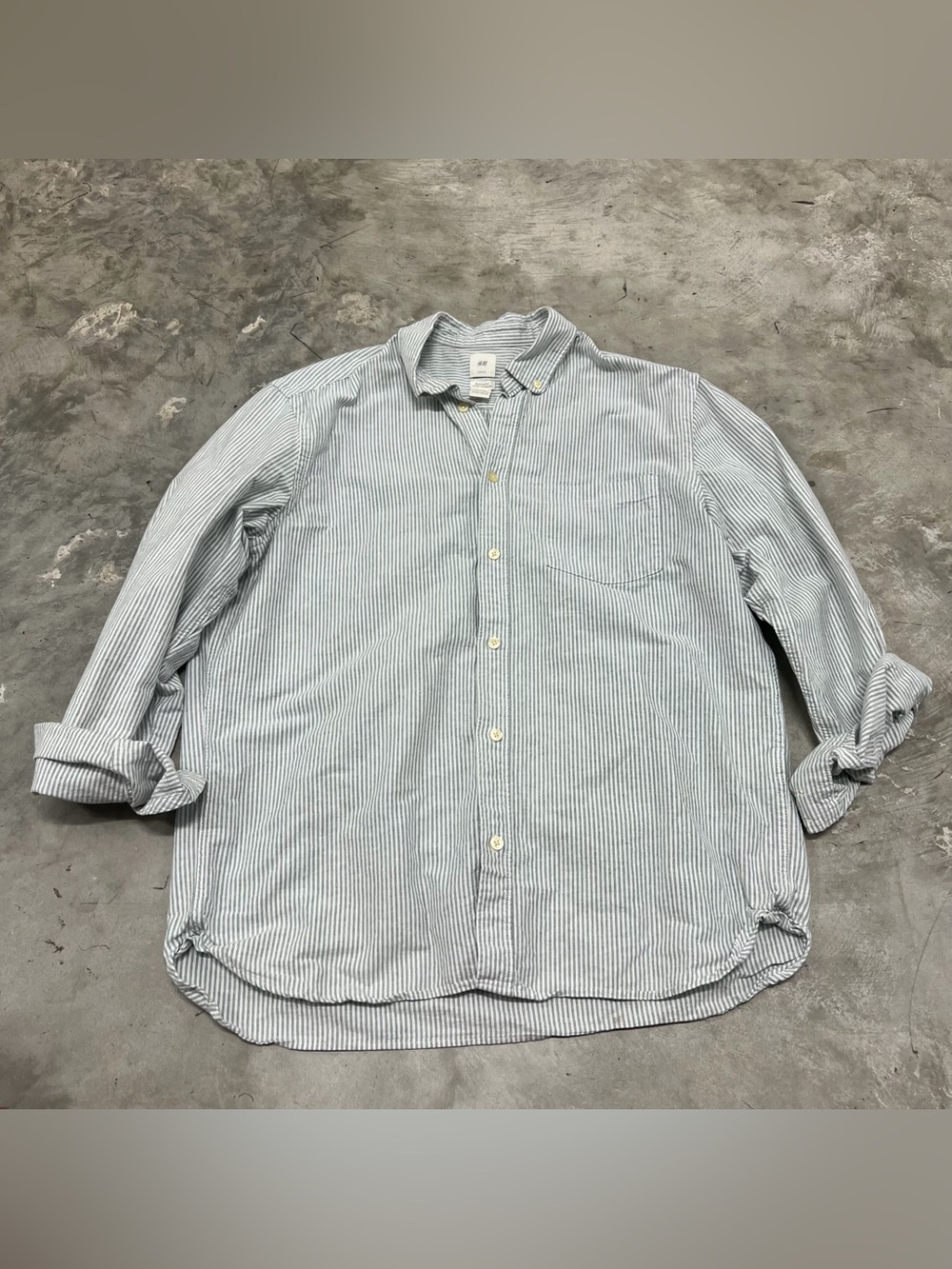 H&M L.O.G.G. Short Sleeve Button Down Regular Fit Shirt Mens Size Large Green